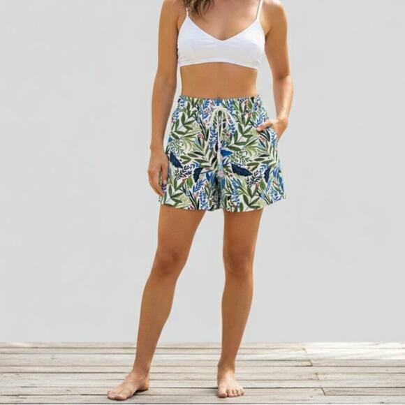 Joie Pants - Joie NWOT Evelyn Linen Shorts Tropical Beaded 6 Travel High Waist Floral Summer